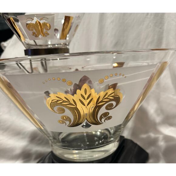 Vintage MCM Glass Chip and Dip Set Gold & Frosted Fleur-de-Lis Design Party chic - Picture 2 of 10